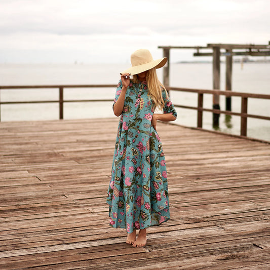 Indian Cotton Dress - Turquoise Oasis
