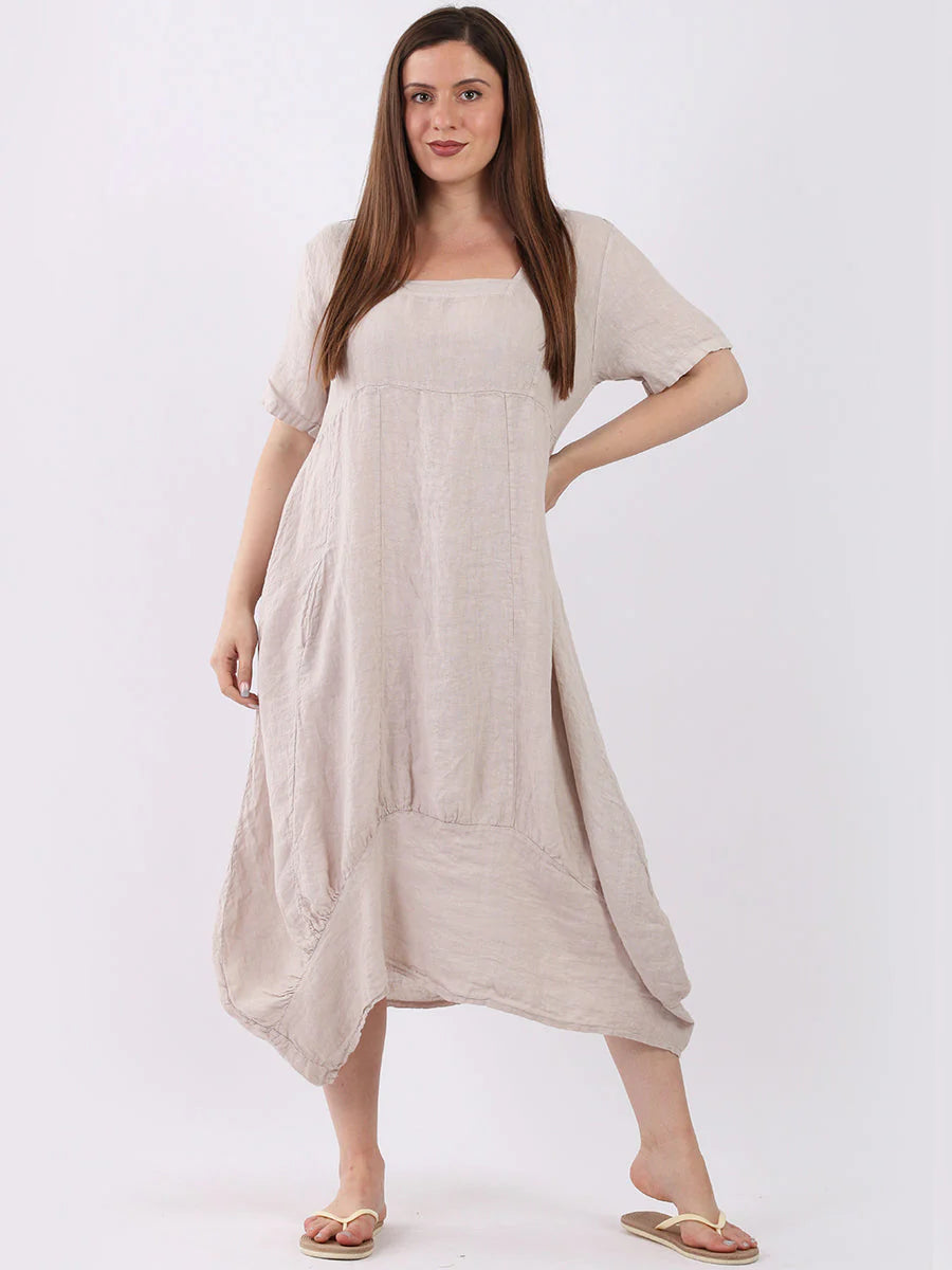 Square Neck Dress - Beige