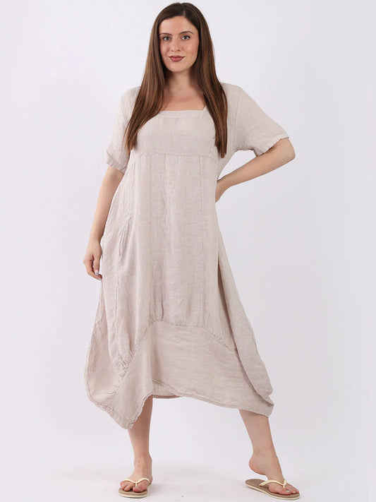 Square Neck Dress - Beige