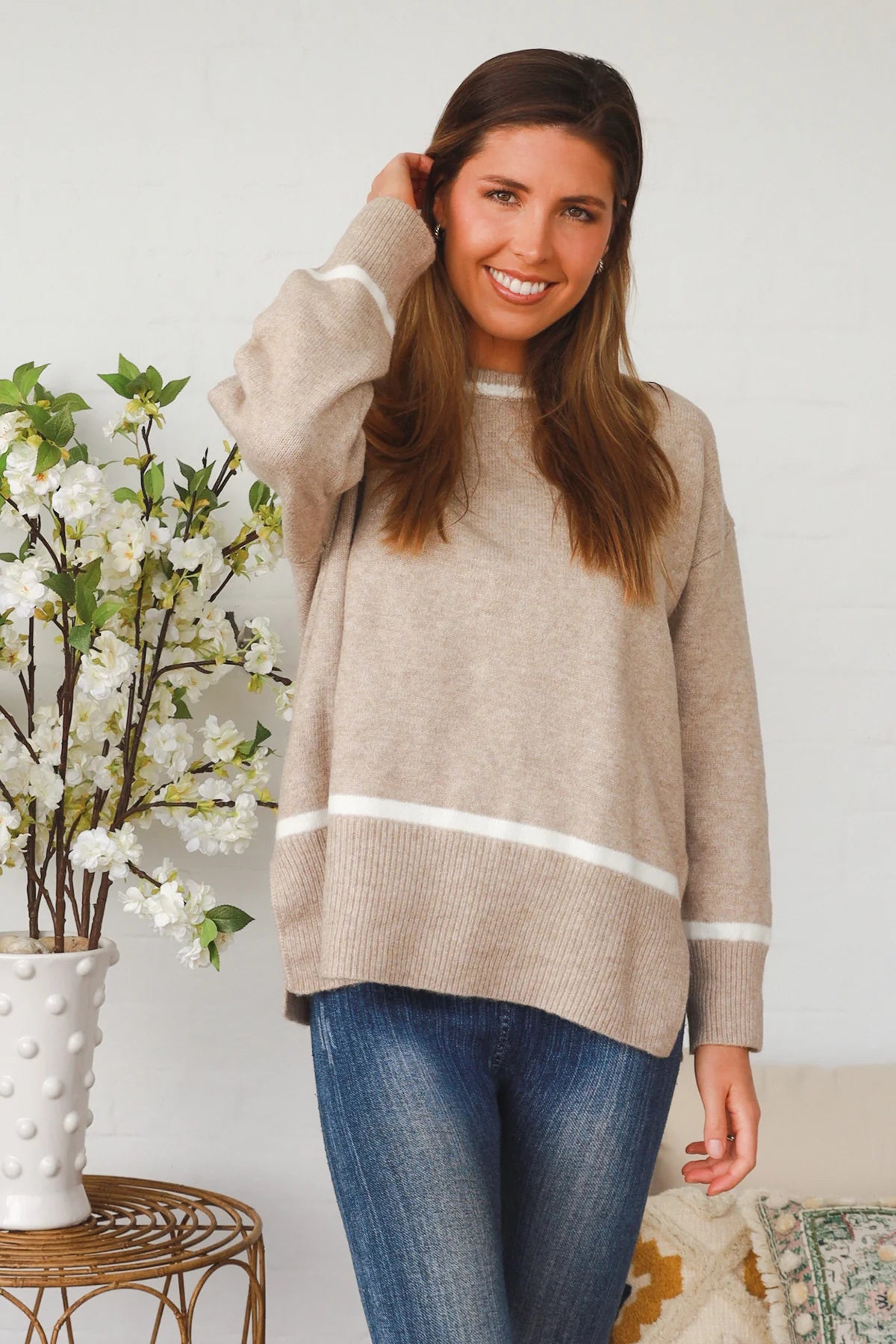 Isabella Jumper - Beige & White