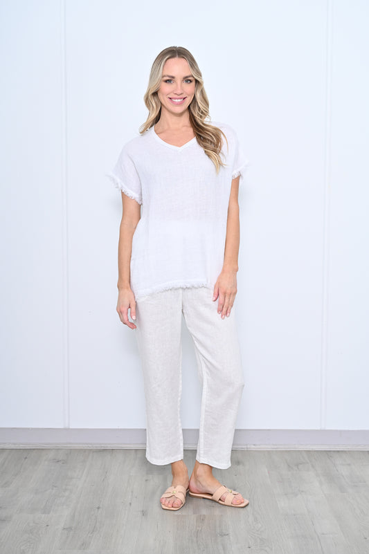 Raw Linen Top - White