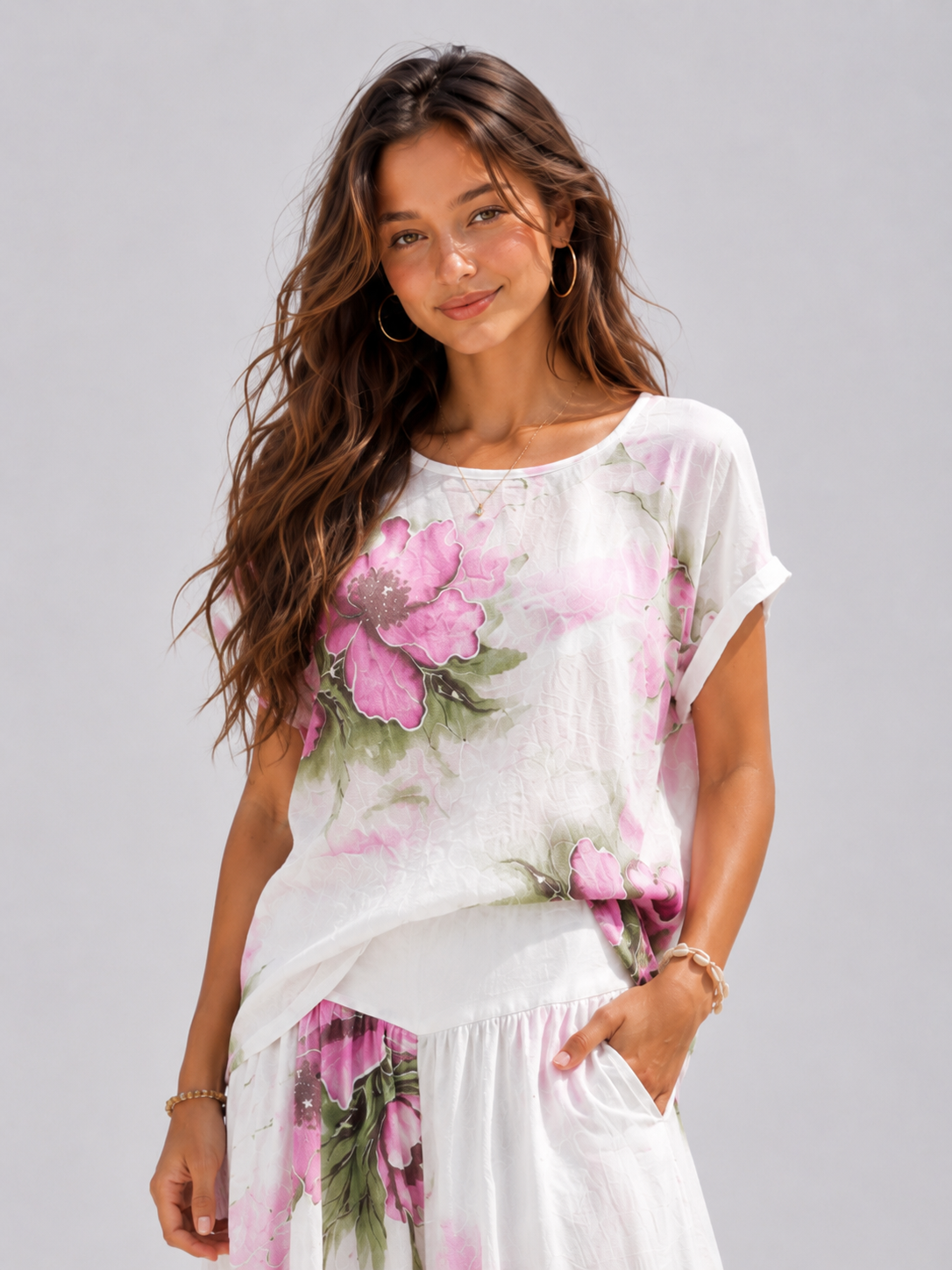 Peony Linen Tee - White
