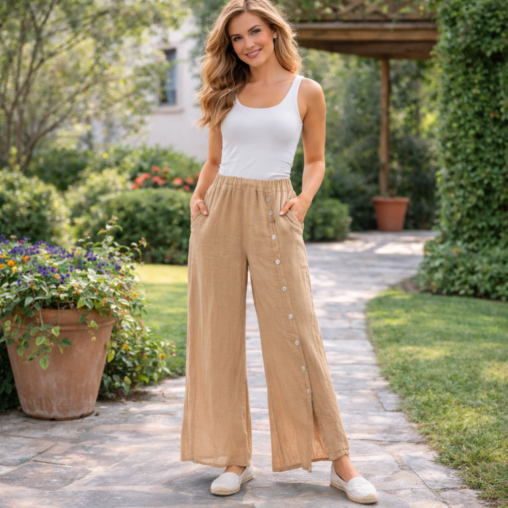 Button Leg Pants - Camel