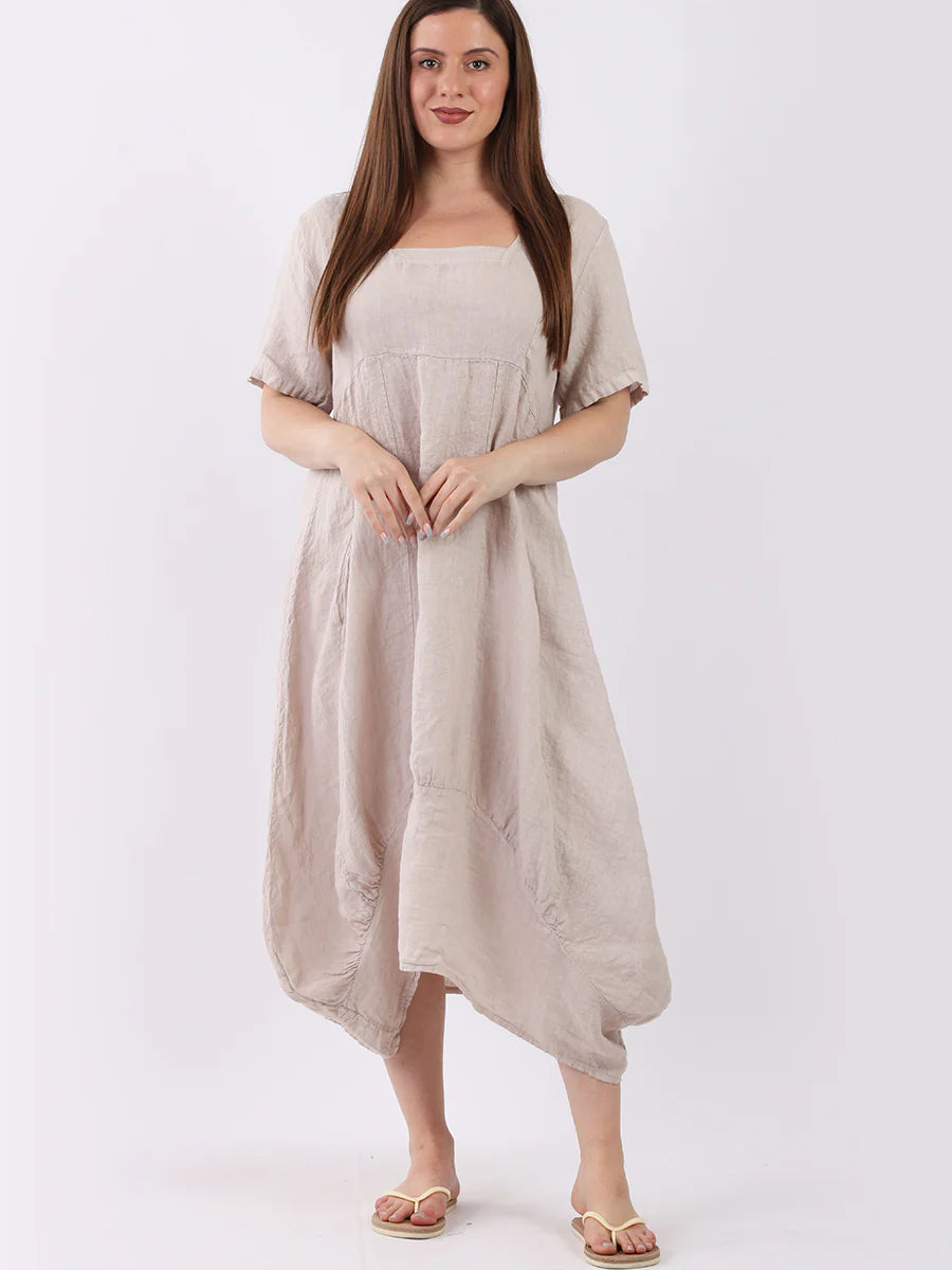Square Neck Dress - Beige