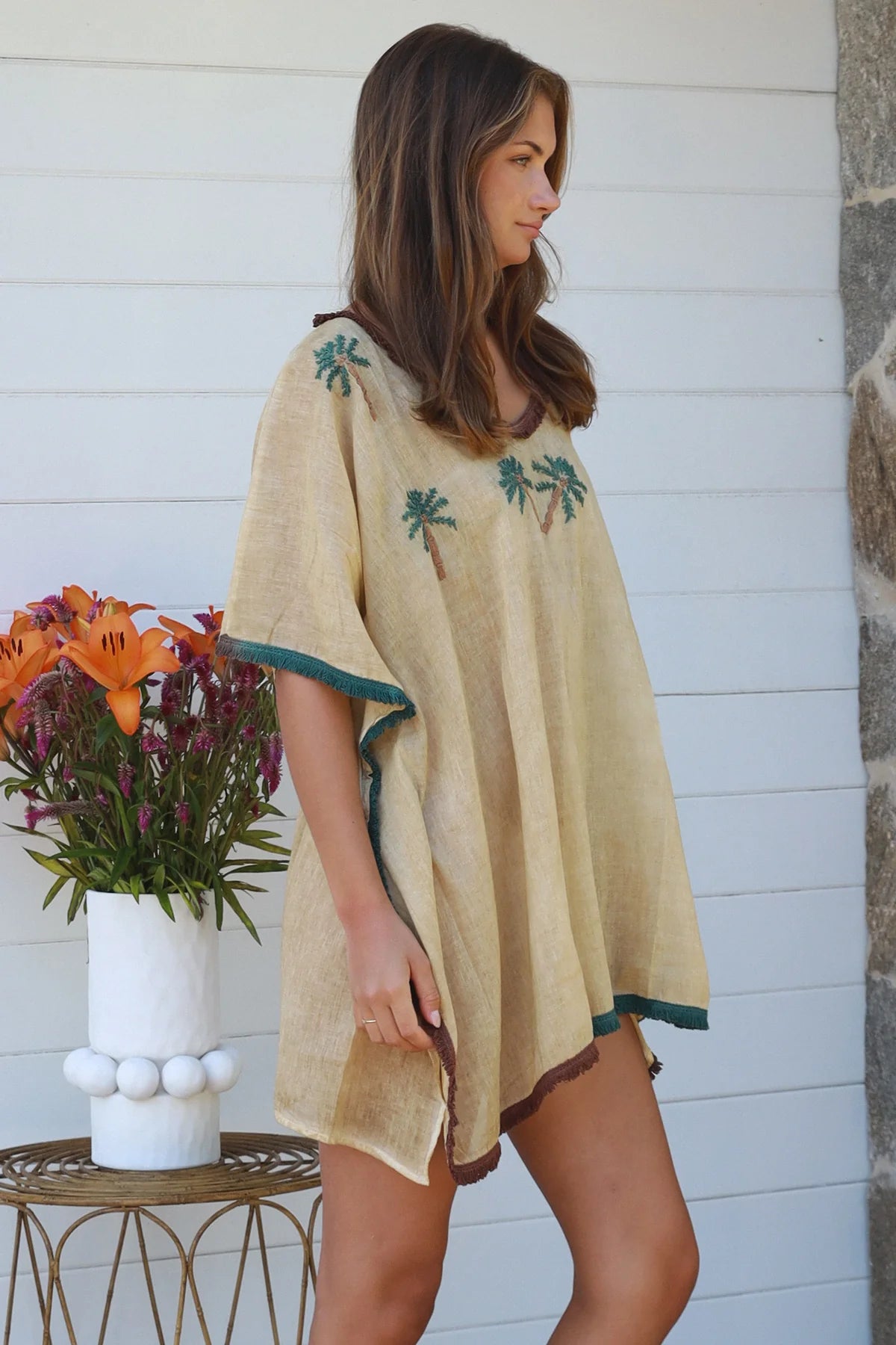 Cotton Kaftan Shirt - Green Palm