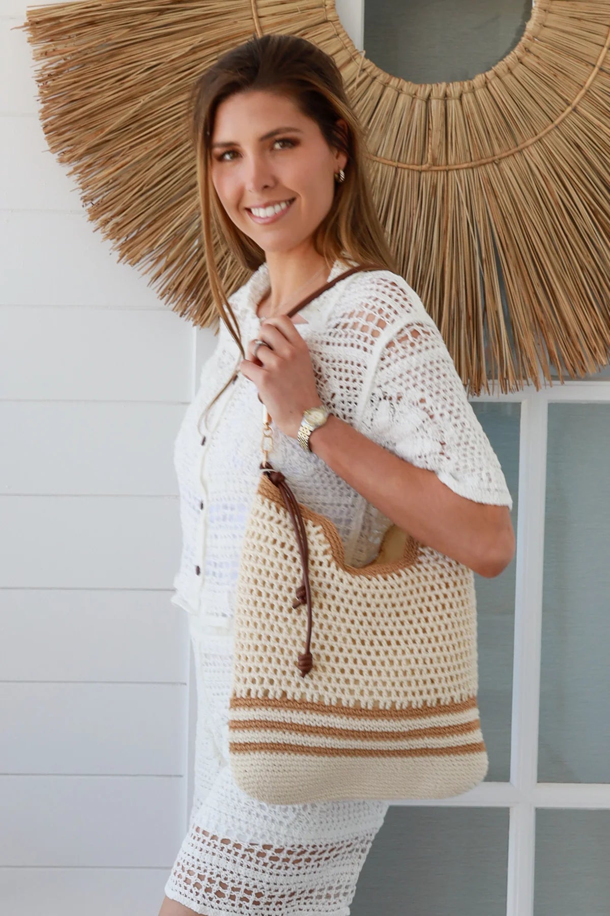 Straw Bag - Cream & Brown