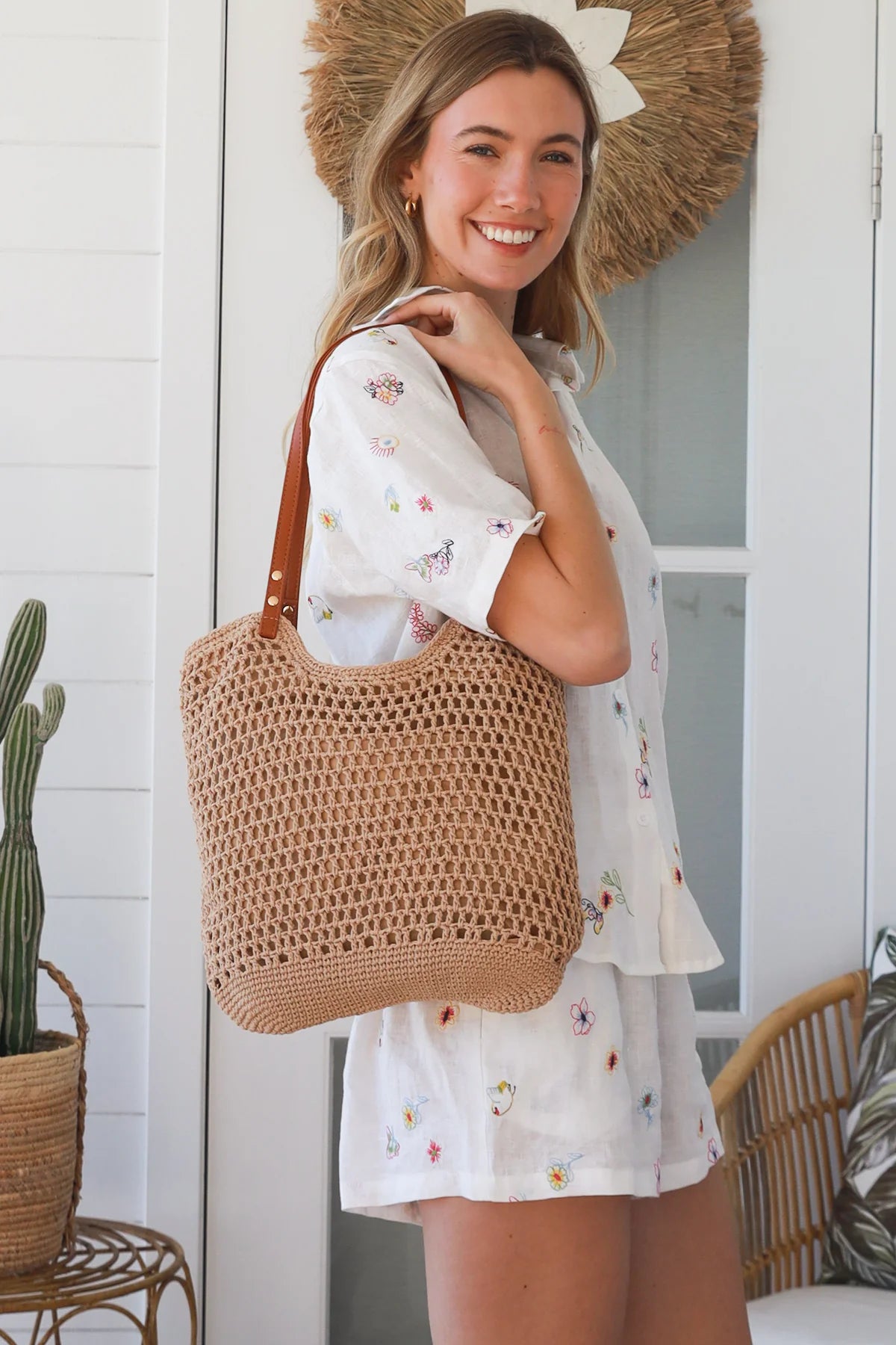 Tan Strap Crochet Bag
