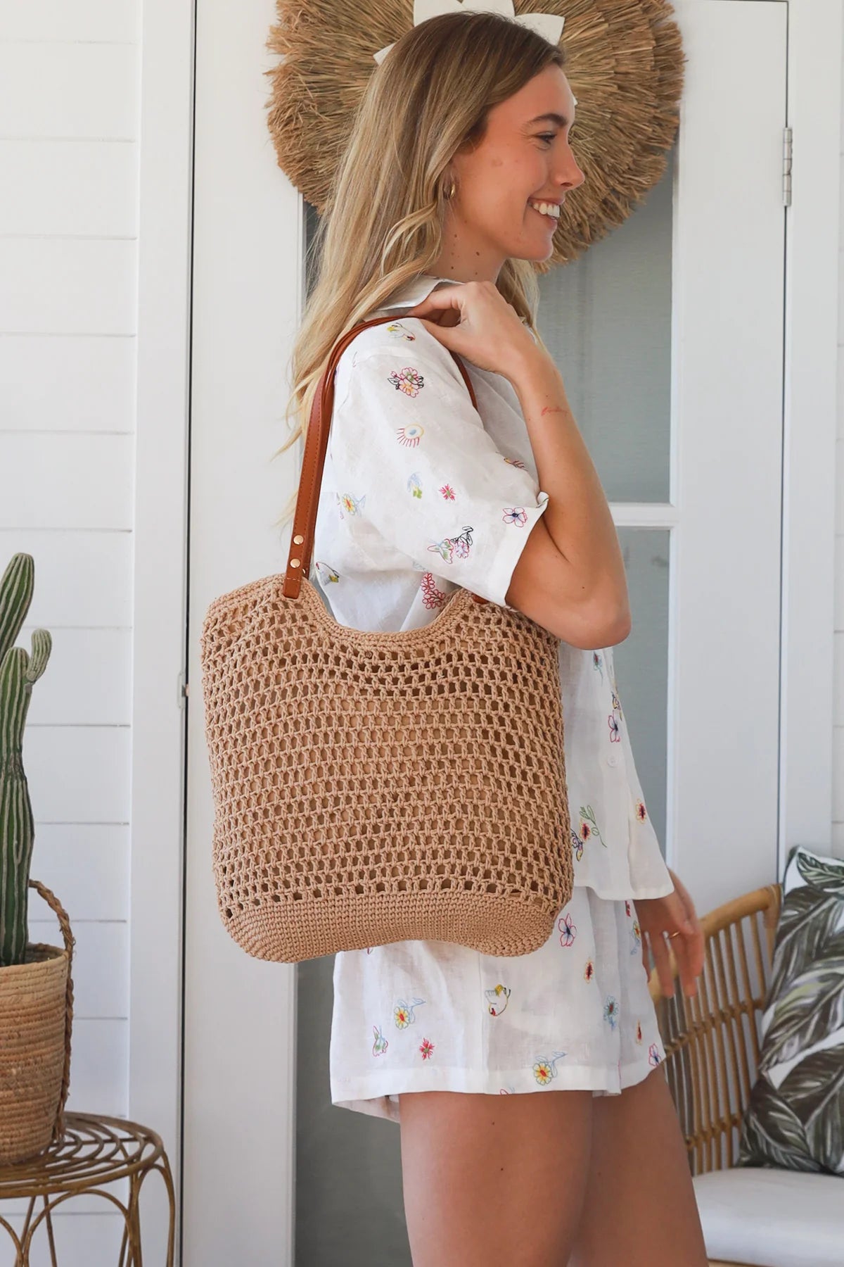 Tan Strap Crochet Bag