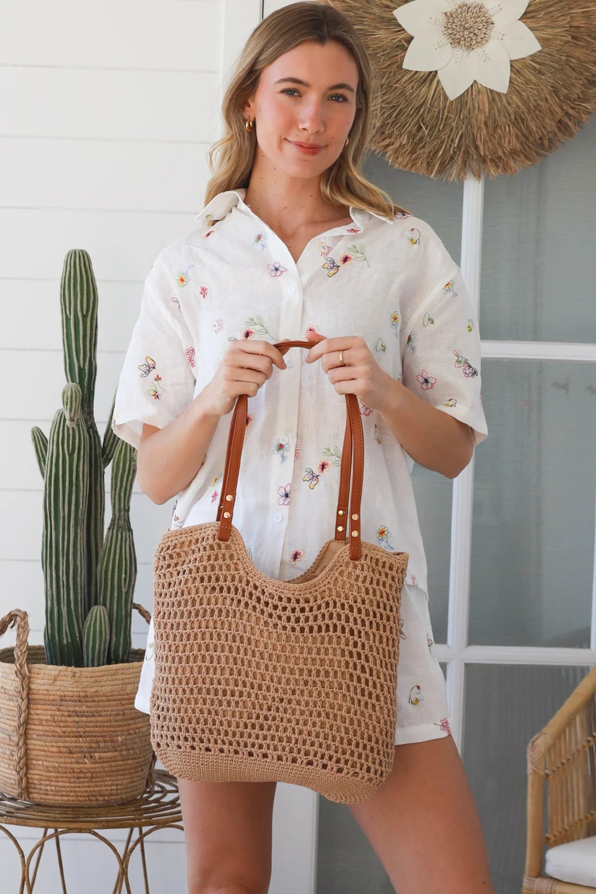 Tan Strap Crochet Bag