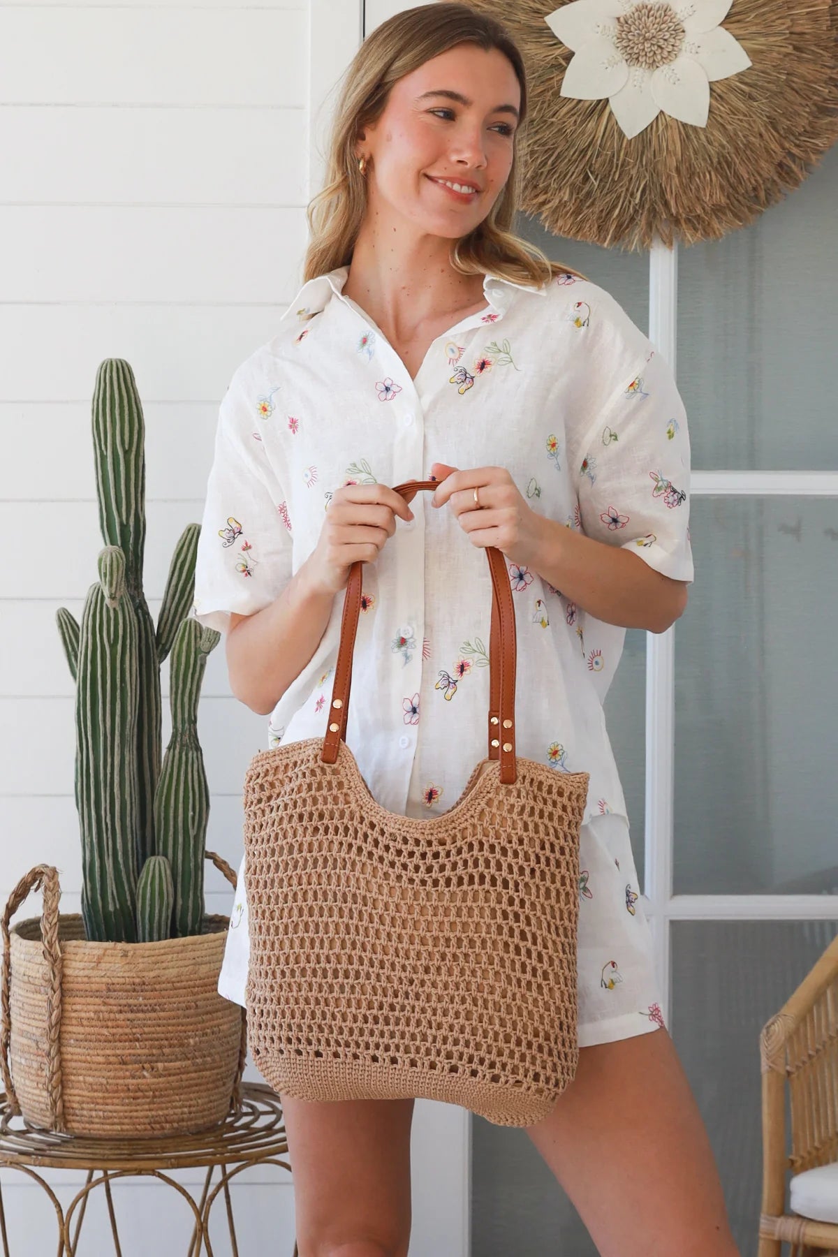 Tan Strap Crochet Bag