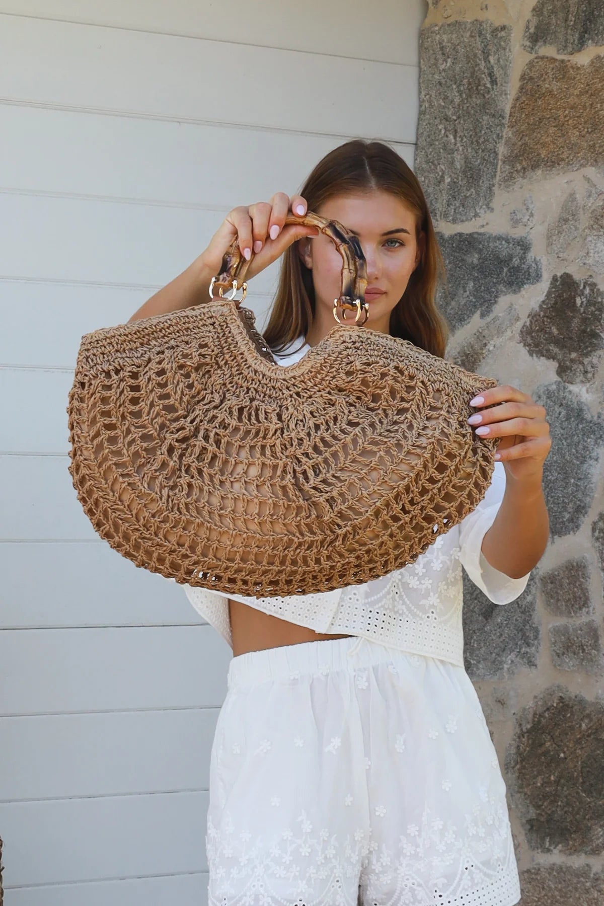 Bamboo Handle Straw Bag