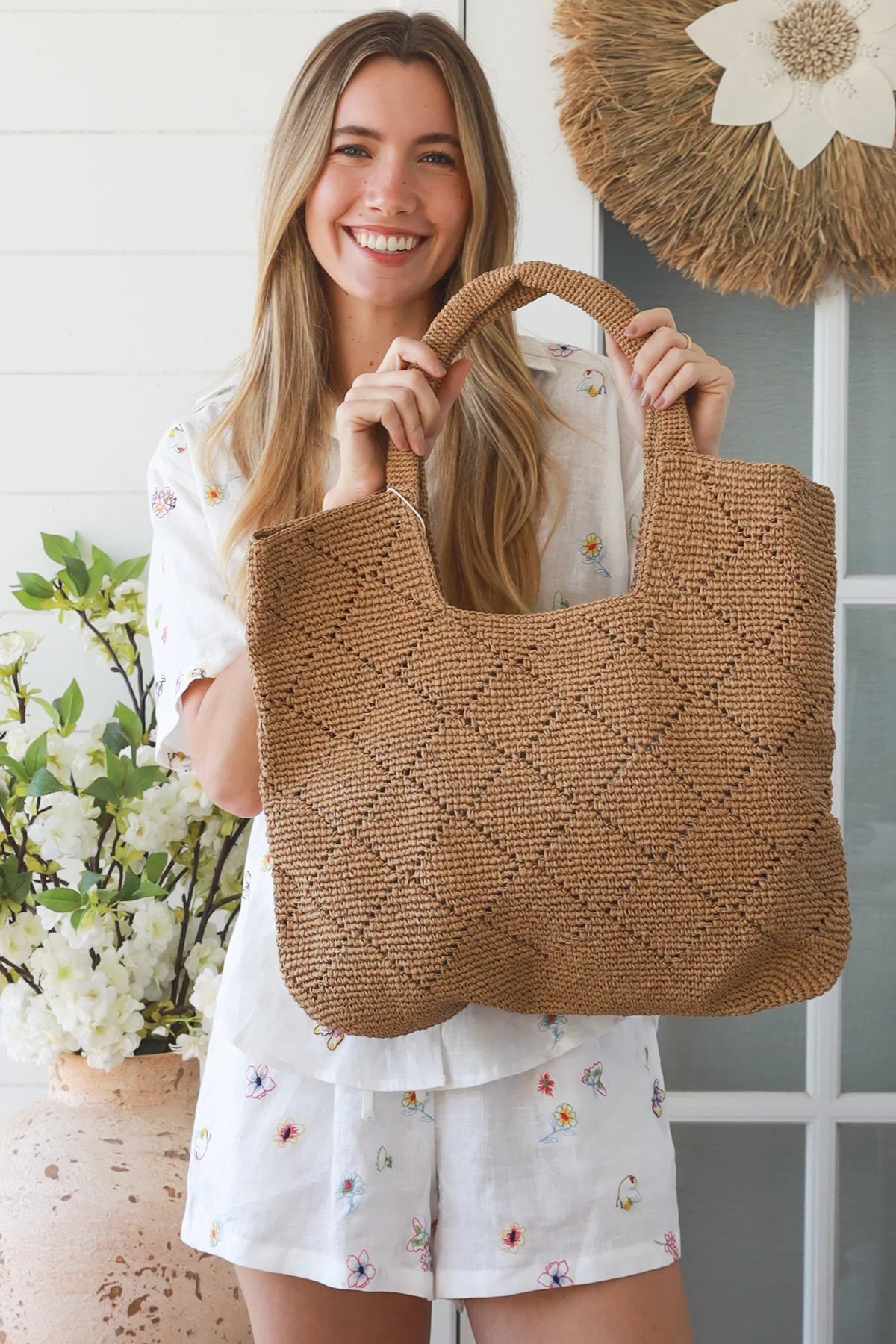 Diamond Tote Bag - Natural