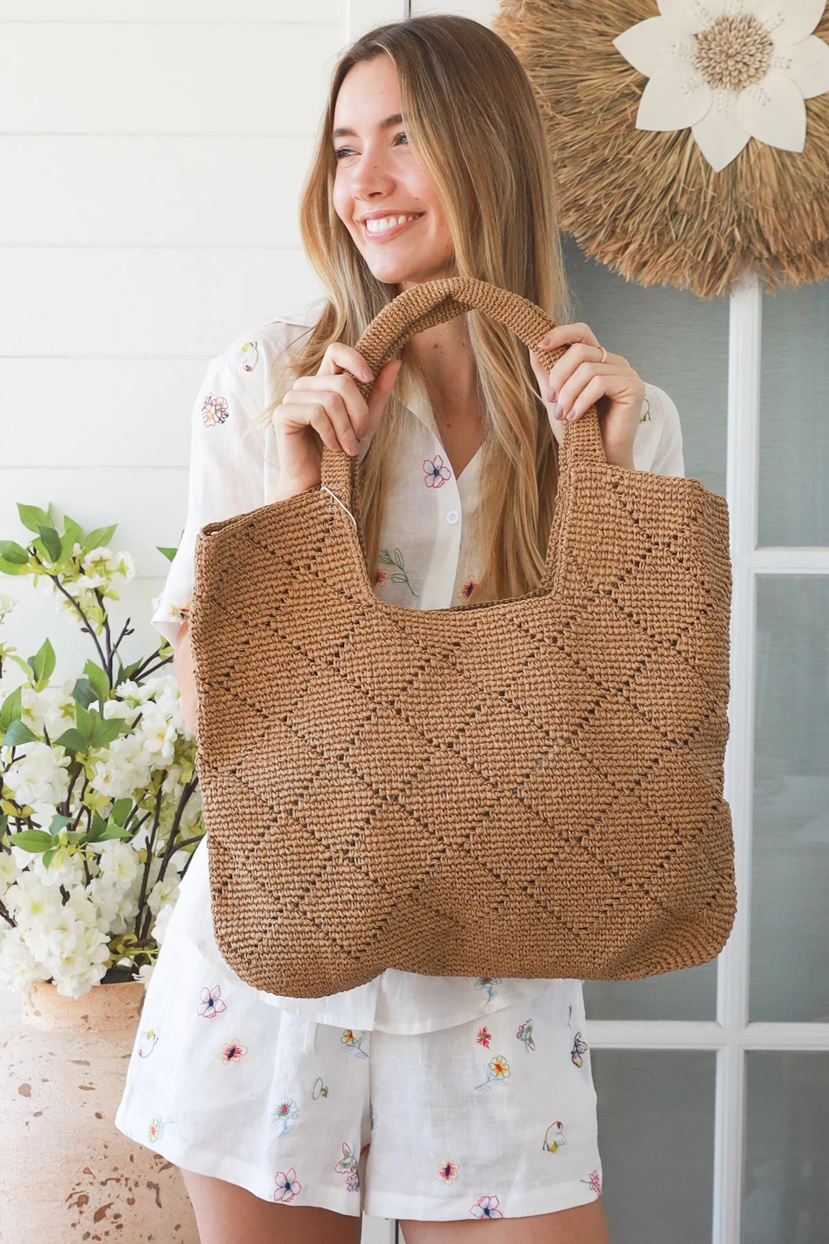 Diamond Tote Bag - Natural