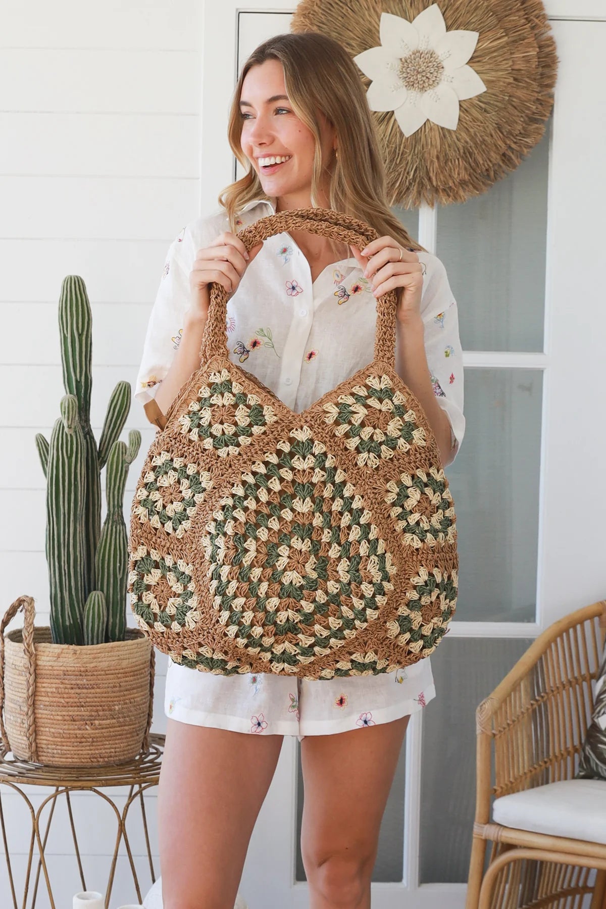 Green & Natural Straw Bag
