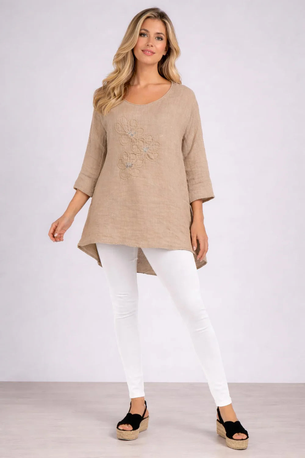 Flower Applique Top - Beige