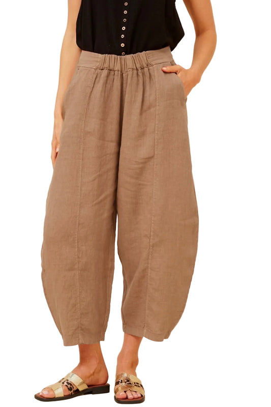 Linen Barrel Pants - Toffee