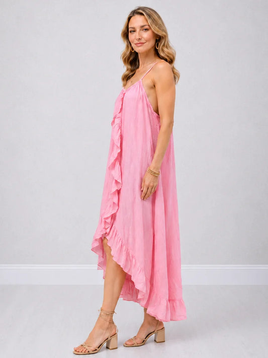 Ruffle HiLo Dress - Candy Pink