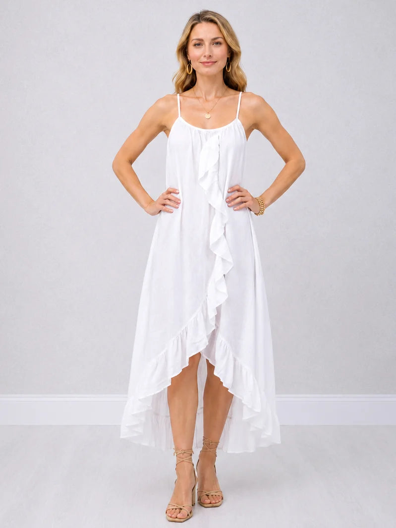 Ruffle HiLo Dress - White