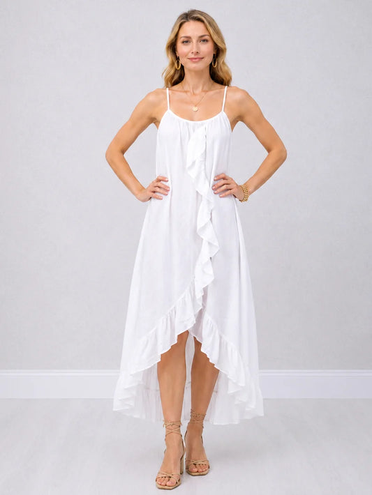 Ruffle HiLo Dress - White