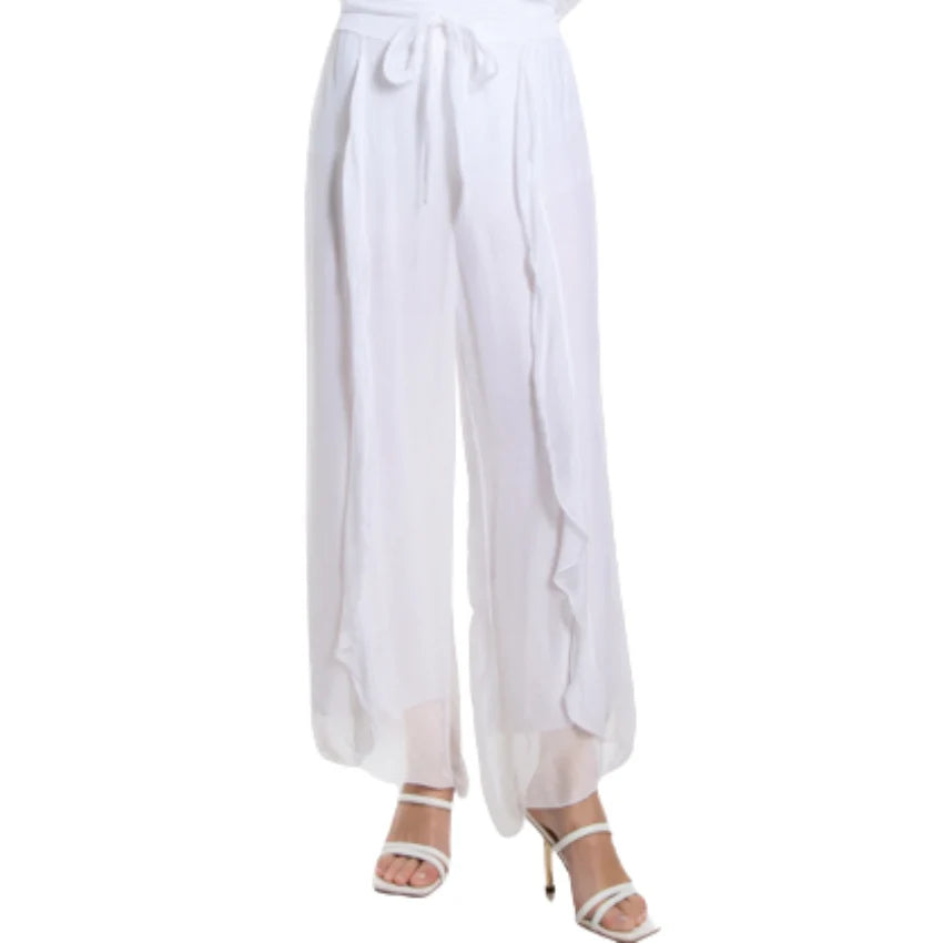 Italian Silk Ruffle Pants - White
