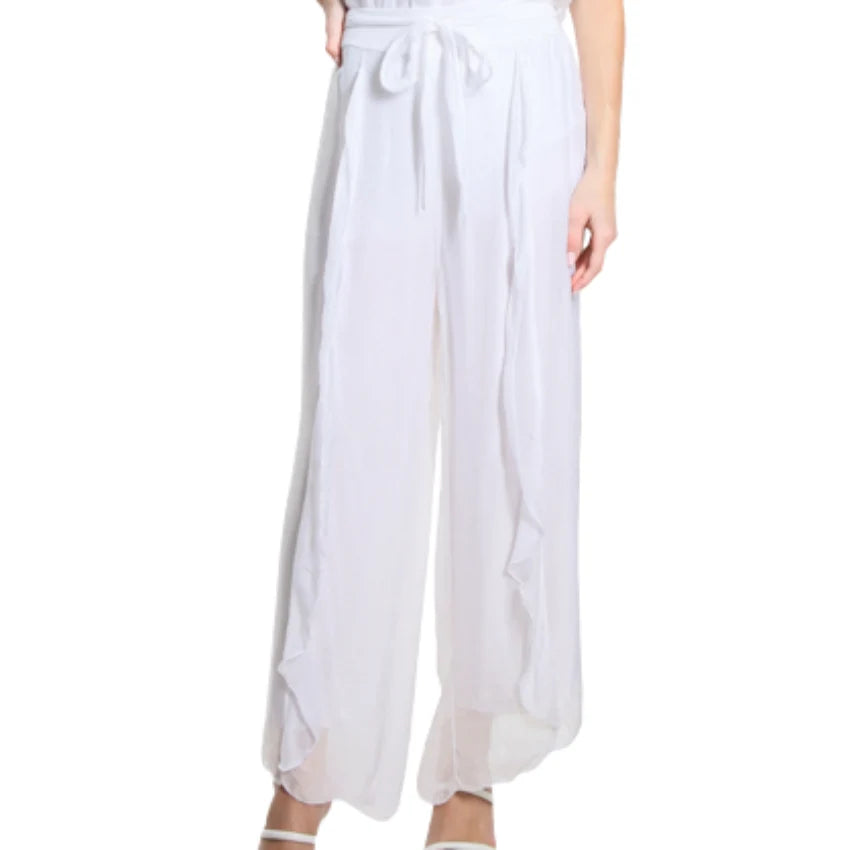 Italian Silk Ruffle Pants - White