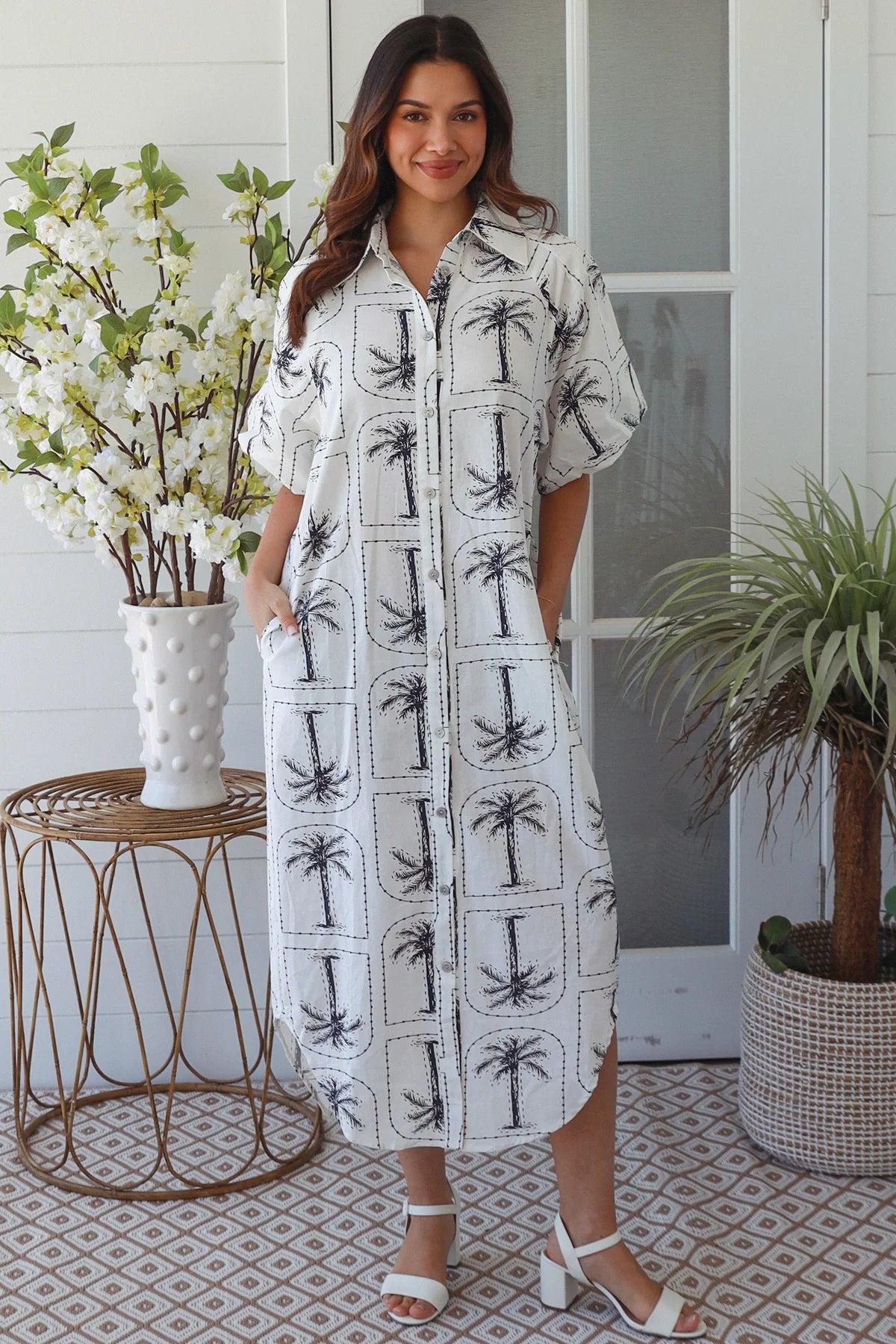 Bungalow Palm Dress - Navy