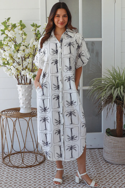 Bungalow Palm Dress - Navy