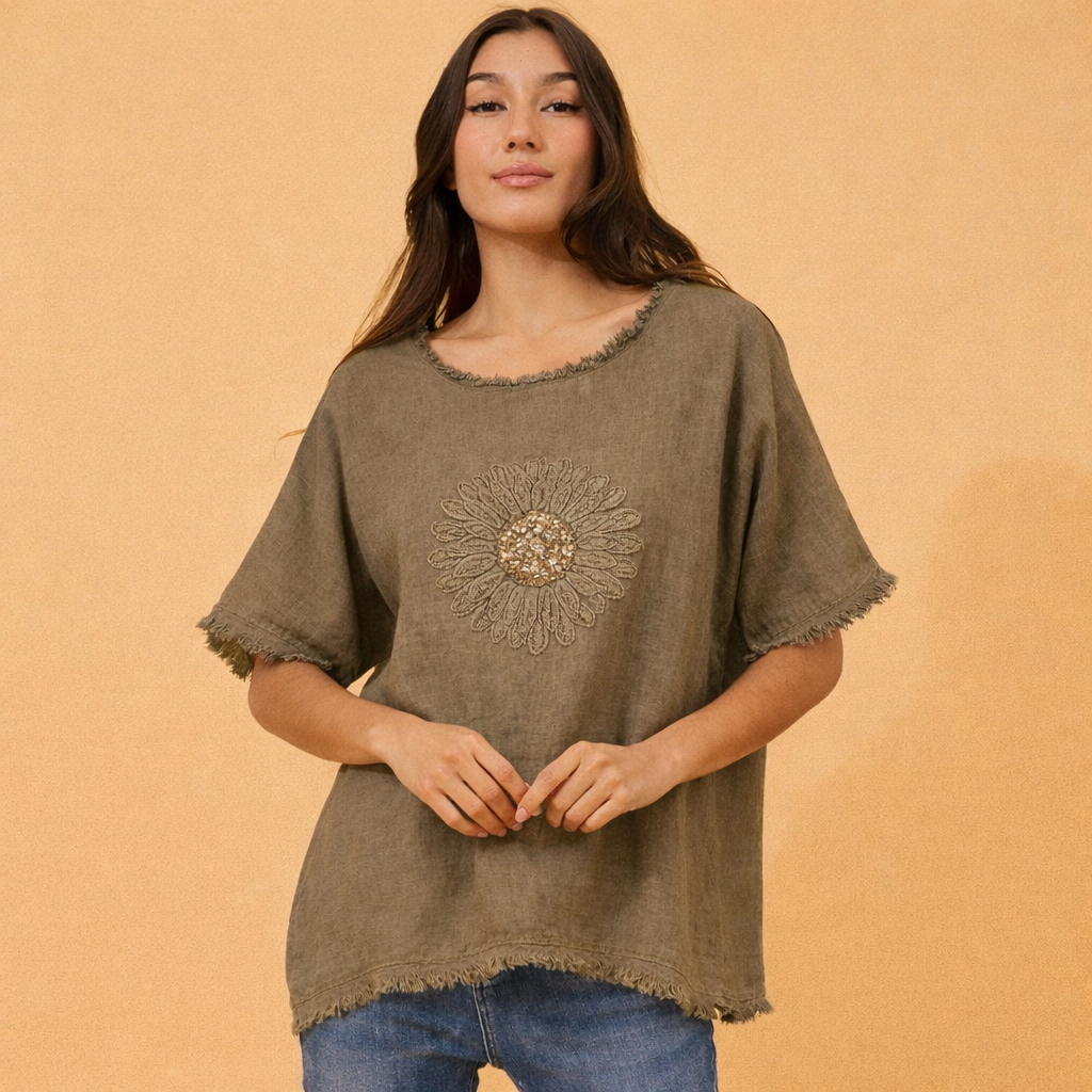 Daisy Linen Top - Fango