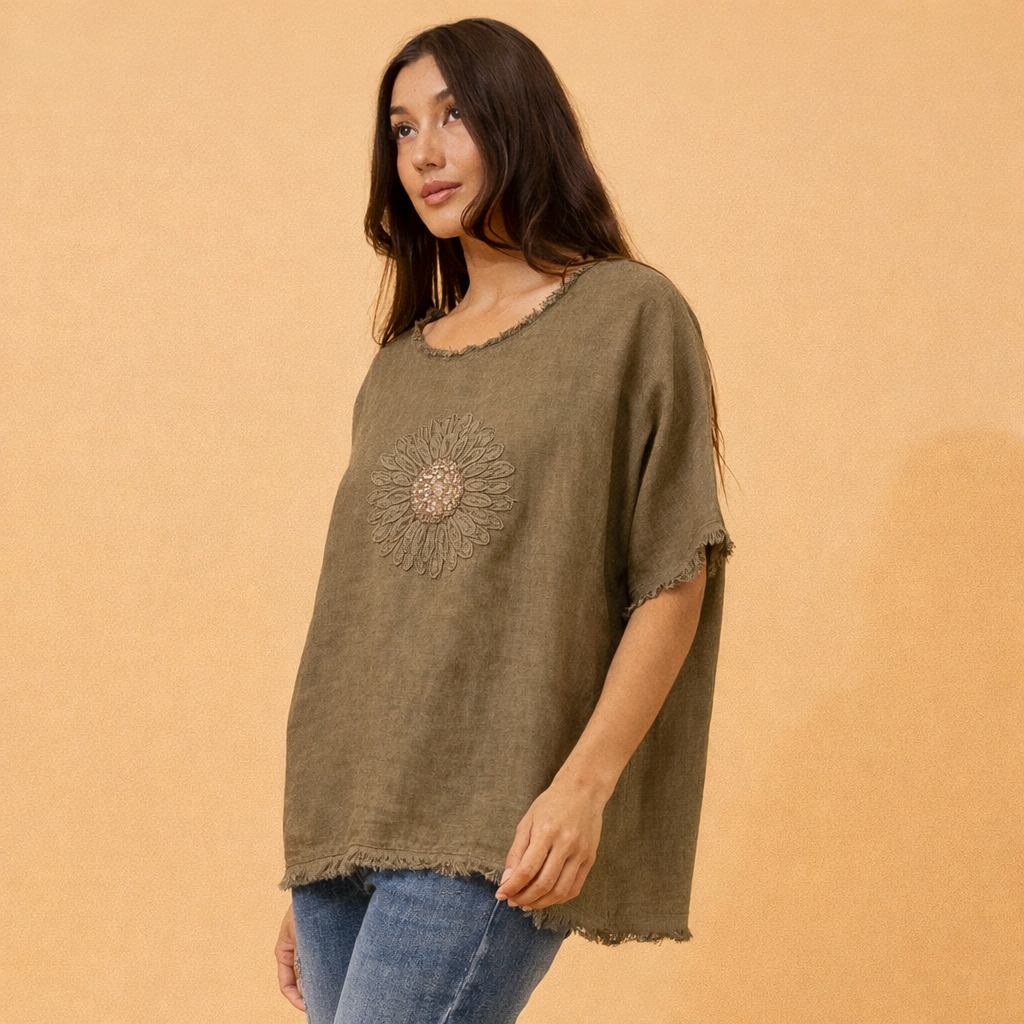 Daisy Linen Top - Fango