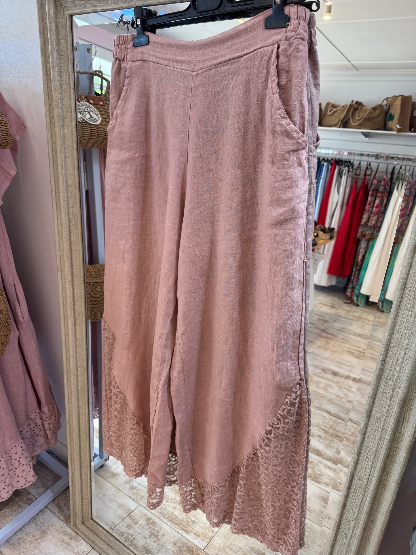 Linen Lace Pants - Rosa Pink