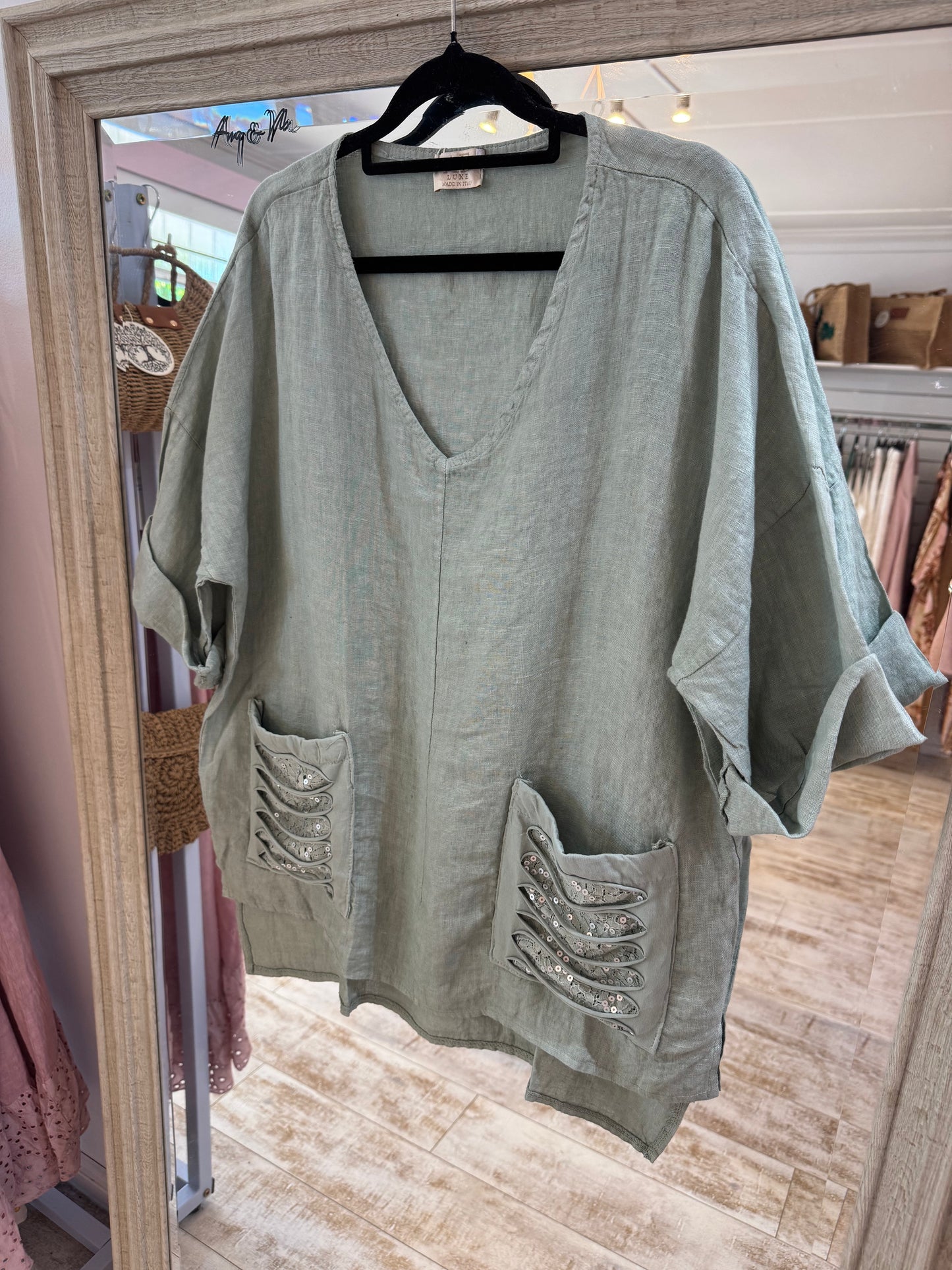 Sequin Detail Top - Sage Green