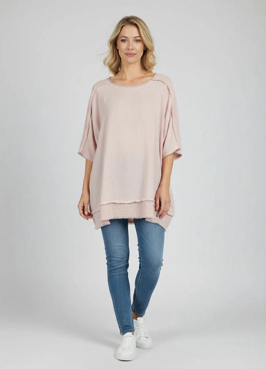Relaxed Raw Edge Top - Pink
