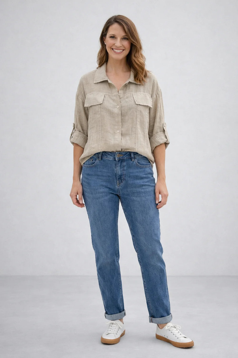 Collared Linen Shirt - Camel