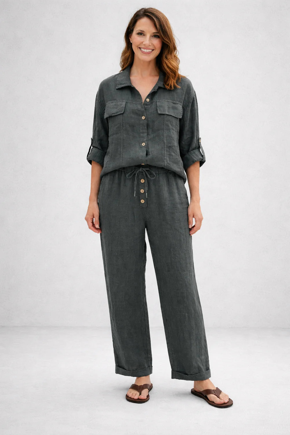 Collared Linen Shirt - Dark Khaki