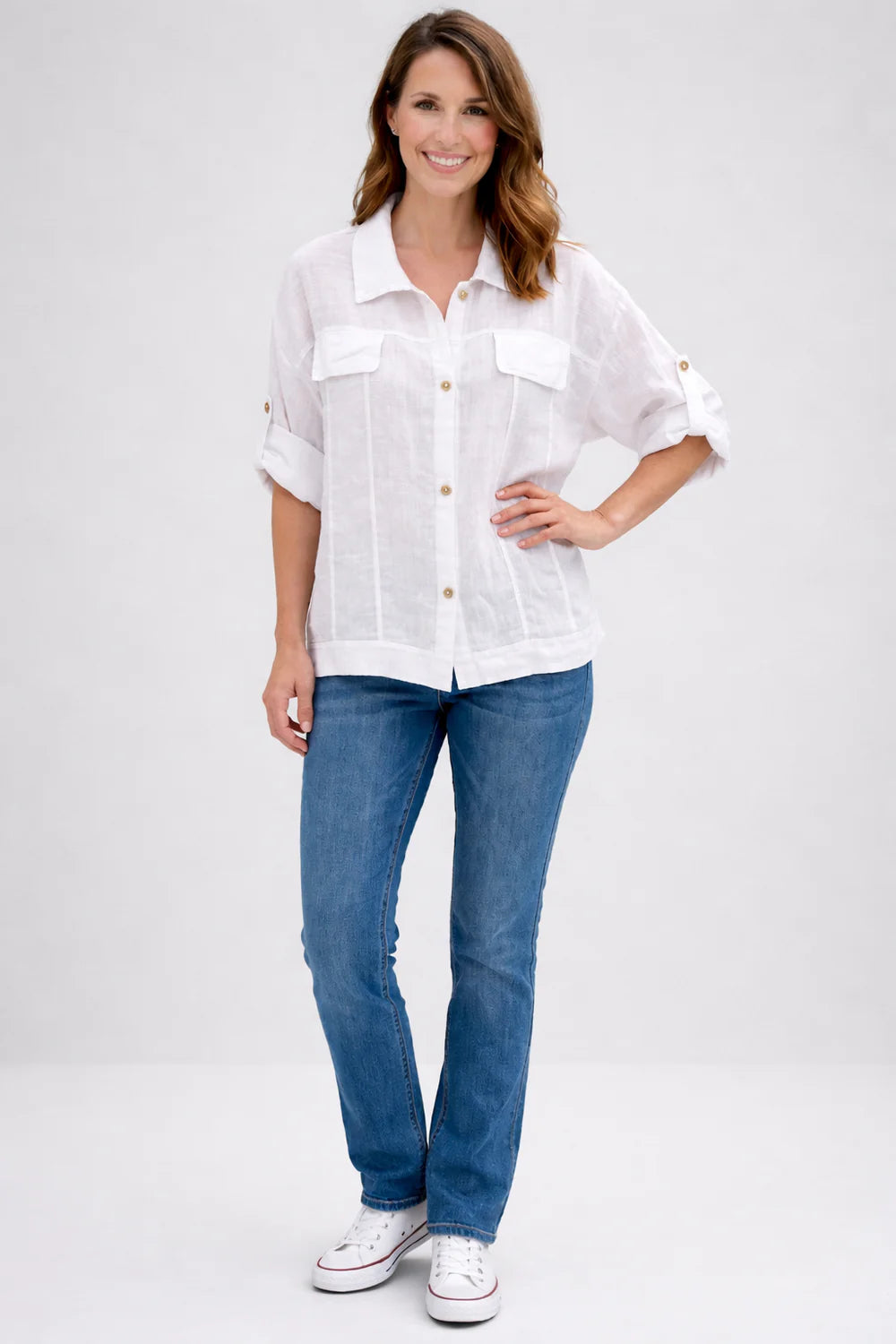 Collared Linen Shirt - White