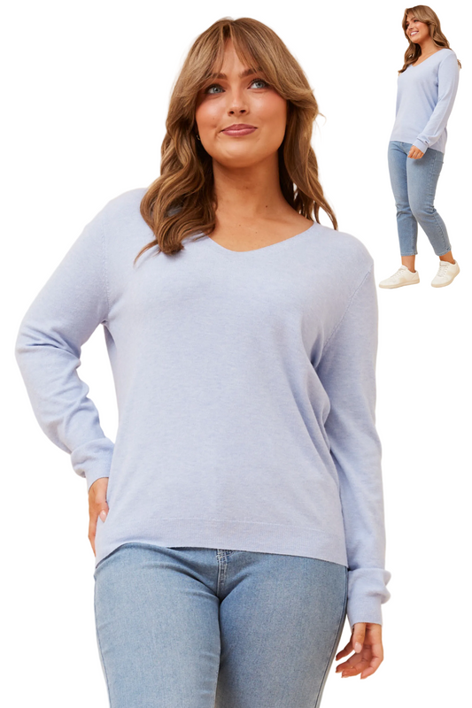 V Neck Knit - Powder Blue