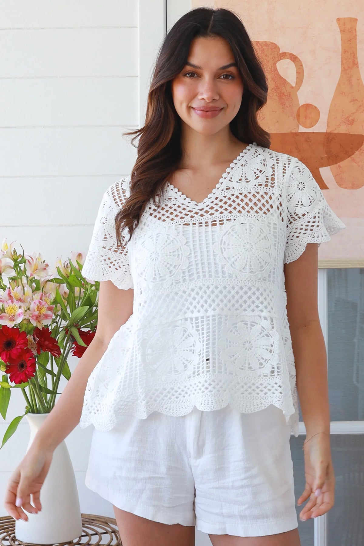 Mandala Crochet Top - White