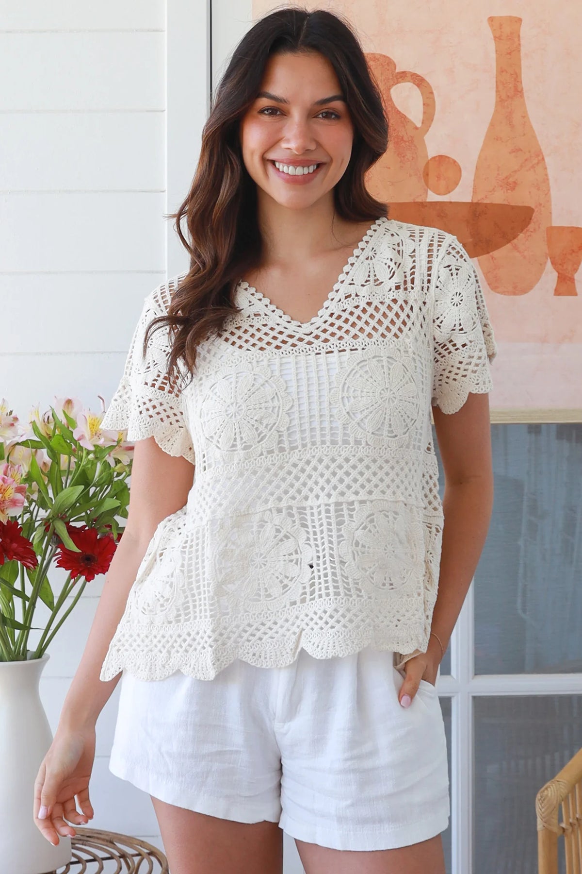 Mandala Crochet Top - Cream