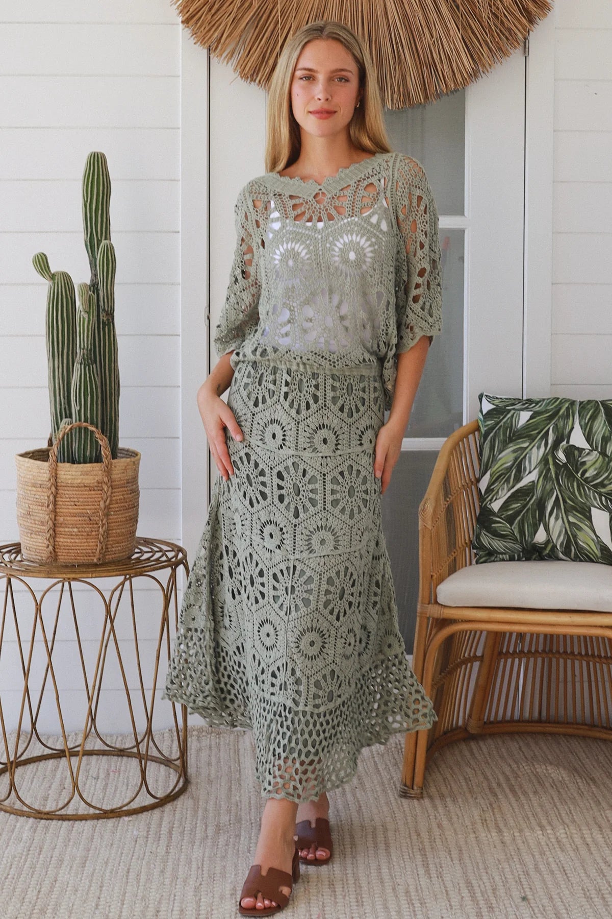 Crochet Maxi Skirt - Khaki