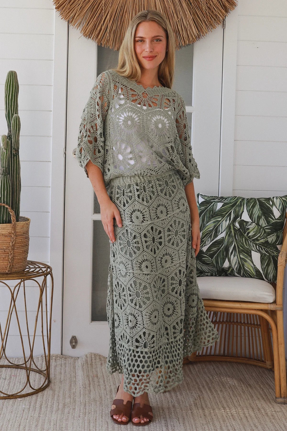 Crochet Maxi Skirt - Khaki