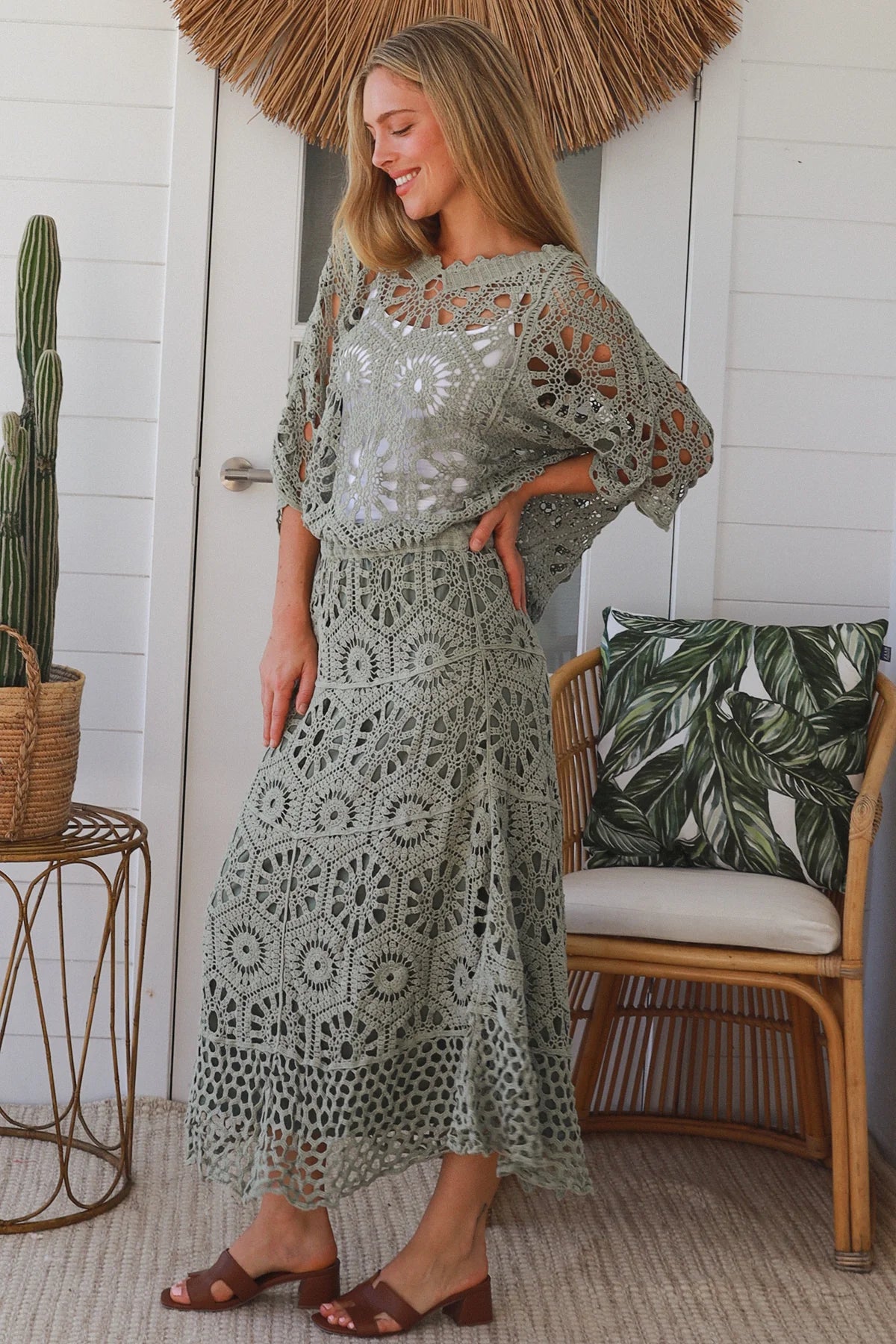 Crochet Maxi Skirt - Khaki