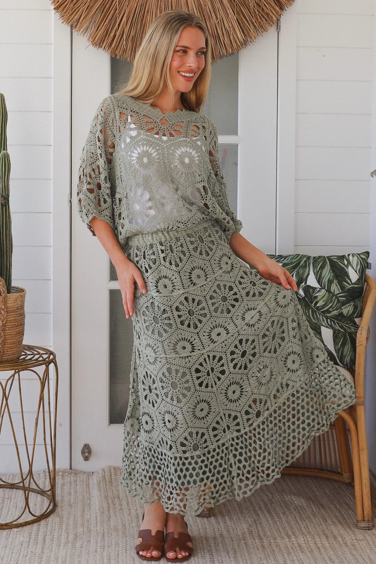 Crochet Maxi Skirt - Khaki
