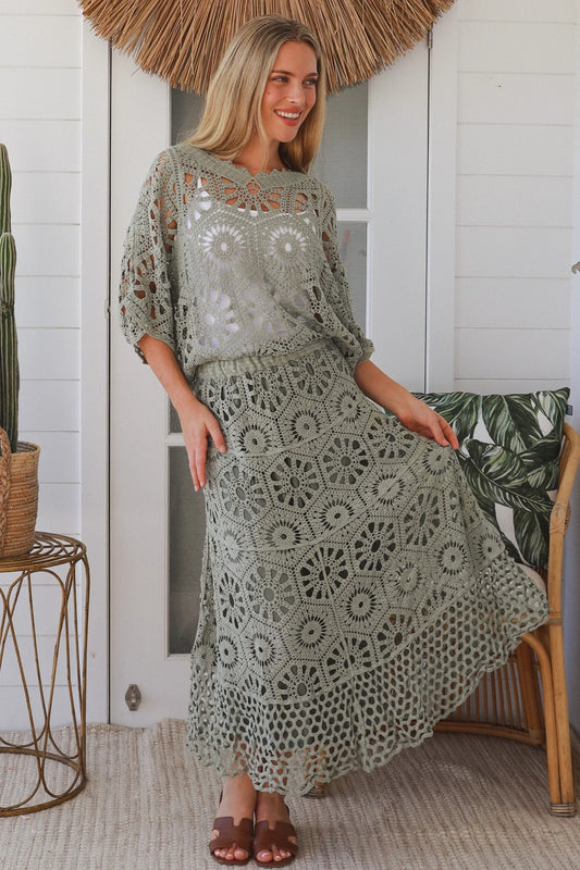 Crochet Maxi Skirt - Khaki