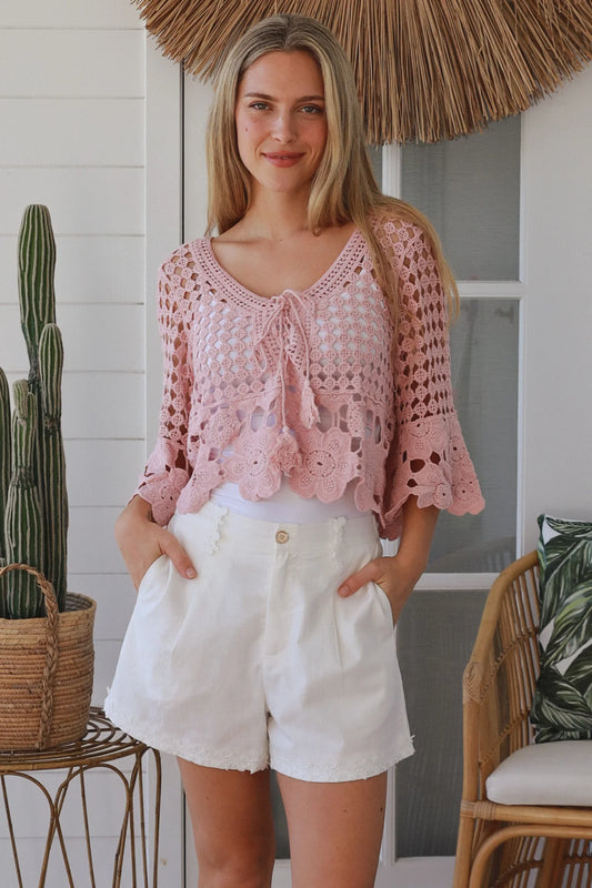 Crochet Tie Top - Pink