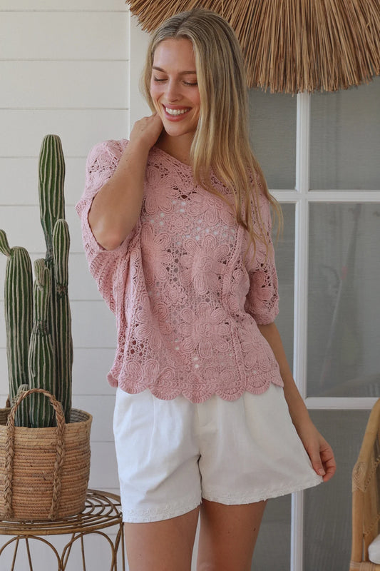 Daisy Crochet Top - Pink