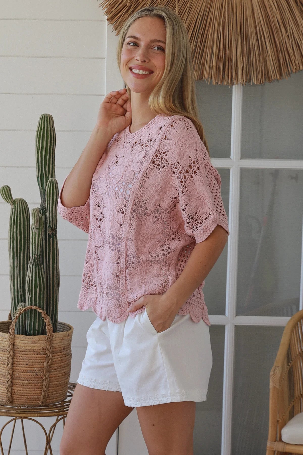 Daisy Crochet Top - Pink