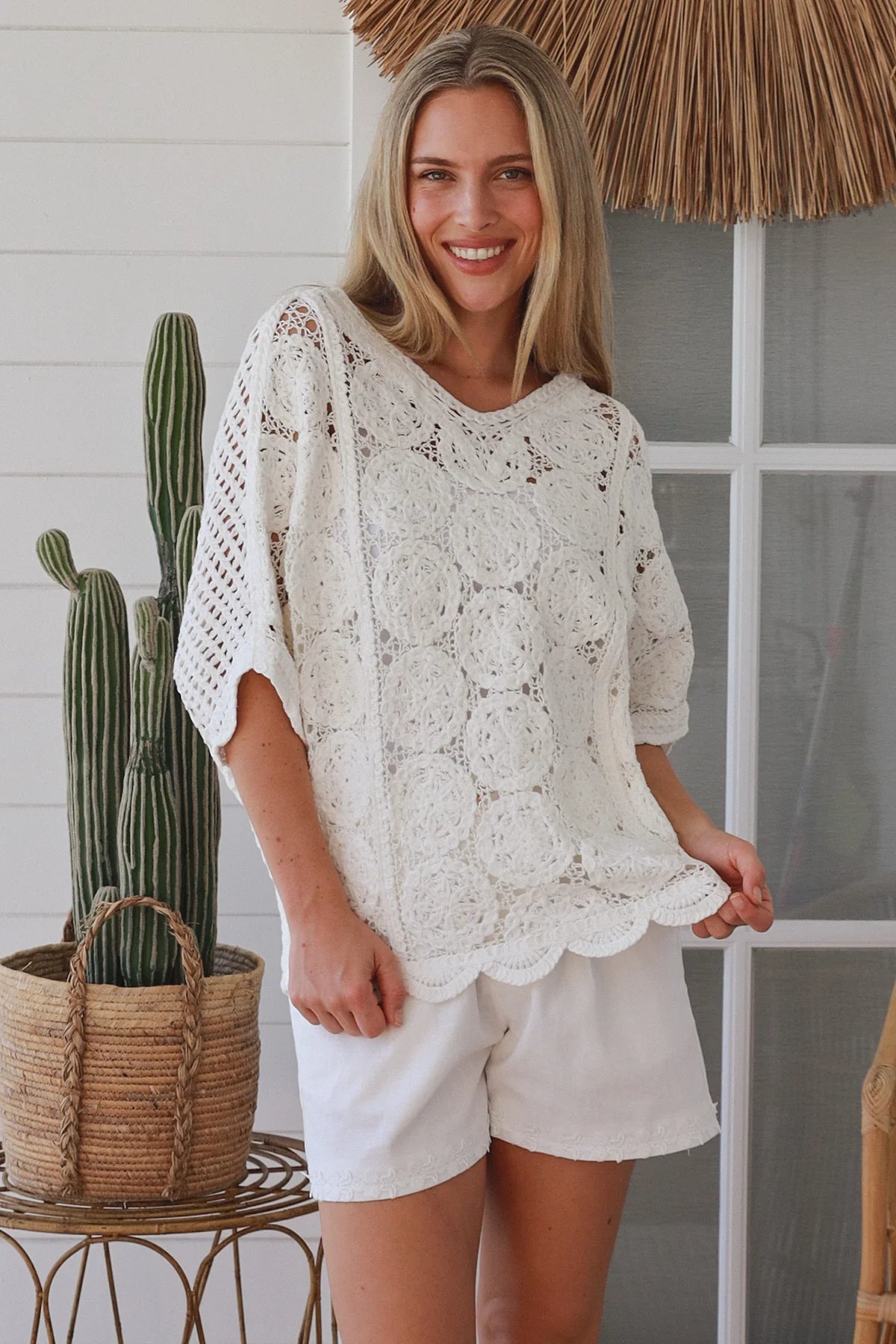 Scalloped Crochet Top - White