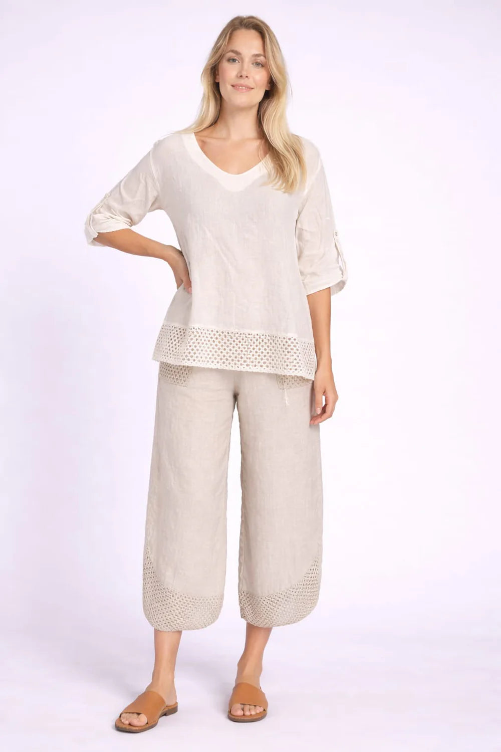 Eyelet Hem Top - Cream