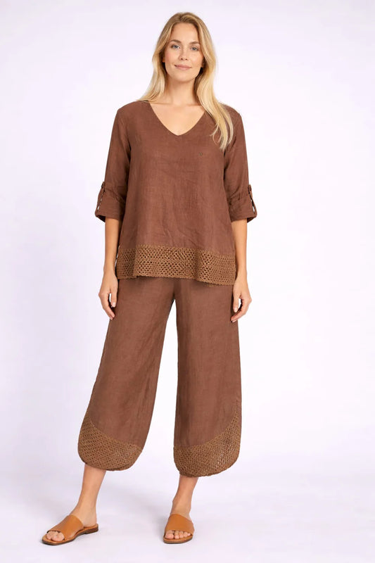Eyelet Hem Top - Tobacco