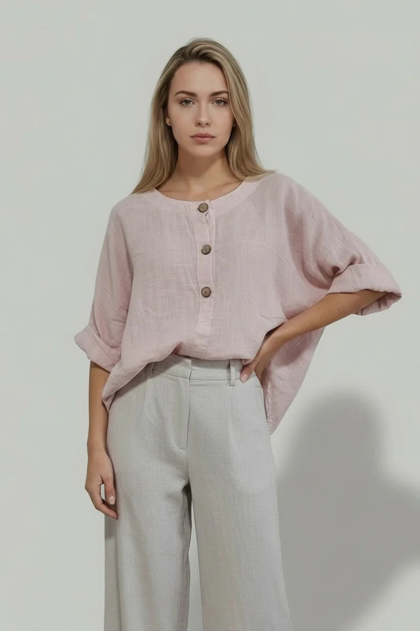 Cotton Button Top - Pink